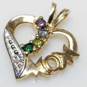 Solid 10k Vintage Mom Heart Pendant w/ Birthstones